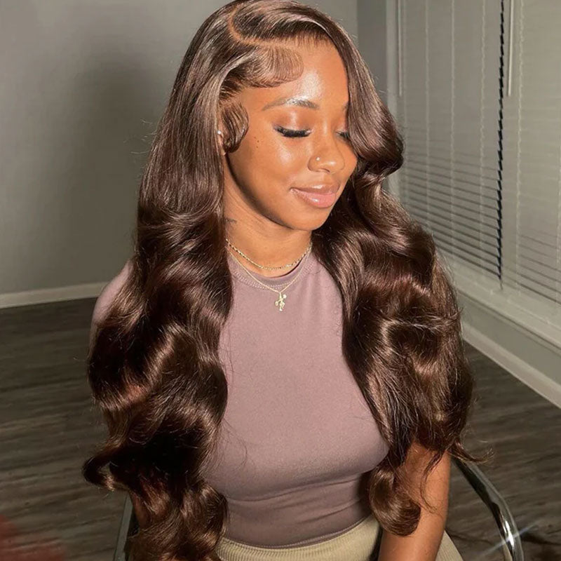 ZSF Chocolate Brown 4# Body Wave Lace Wig Brazilian Human Virgin