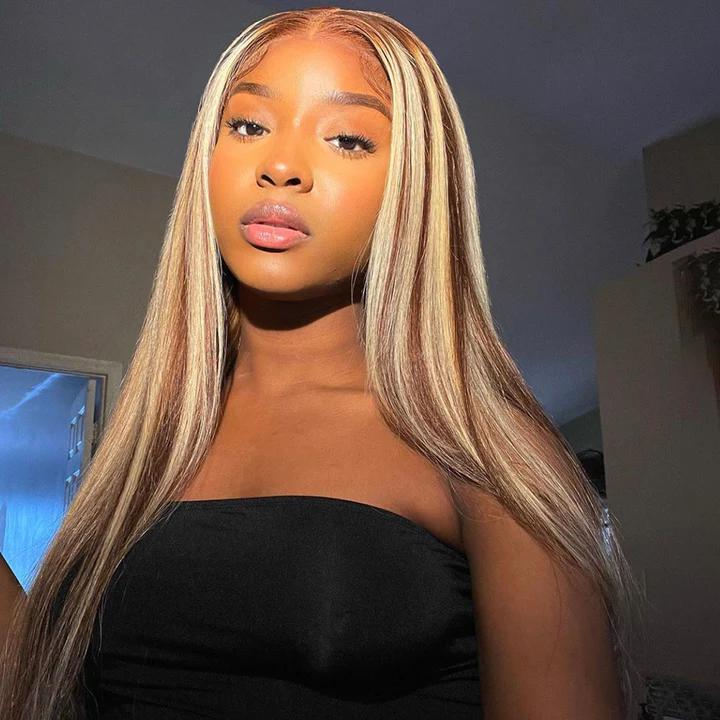 ZSF Hair 4/613 Brown/Blonde Straight Lace Wig 100% Human Hair Pre