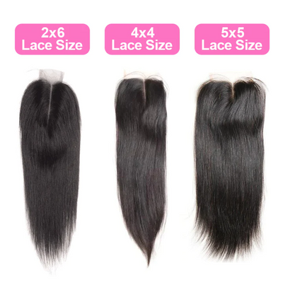 ZSF 10A Grade Straight 3Bundles With Lace Closure 100% Human Hair Natural Black