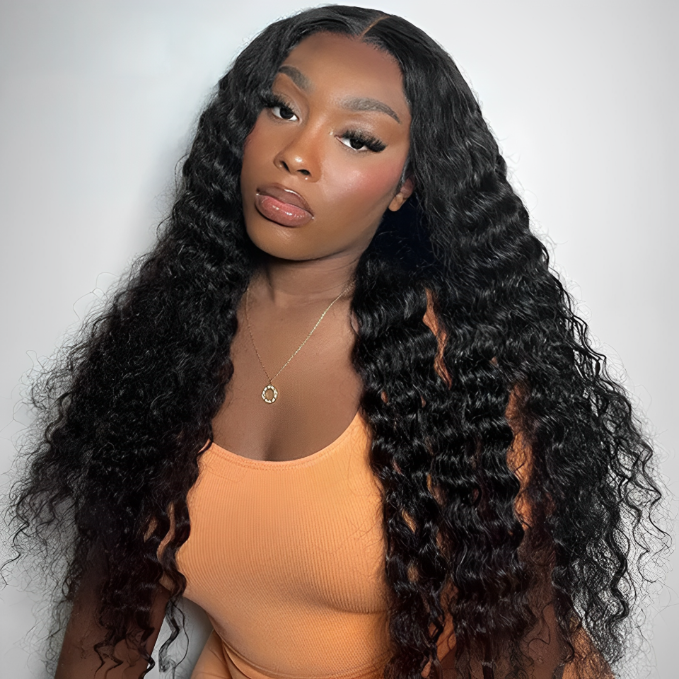ZSF Hair Deep Wave Human Hair Wigs 2*6 Lace Closure Middle Parting