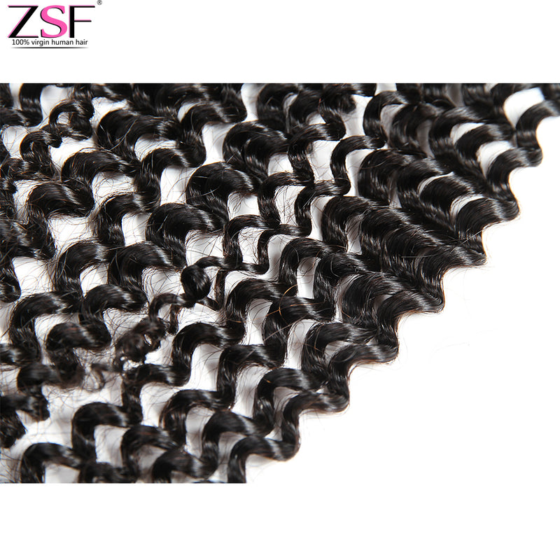ZSF Hair Kinky Curly Human Hair Lace Closure 4x4 Natural Black Middle /Free/3 Part 1piece 10A