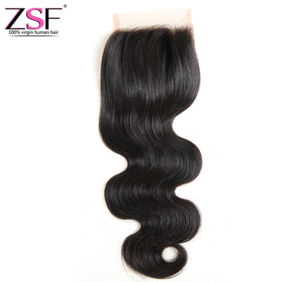 7A Grade Body Wave Human Hair Lace Closure 4x4 Natural Black Middle /Free/3 Part 1 piece