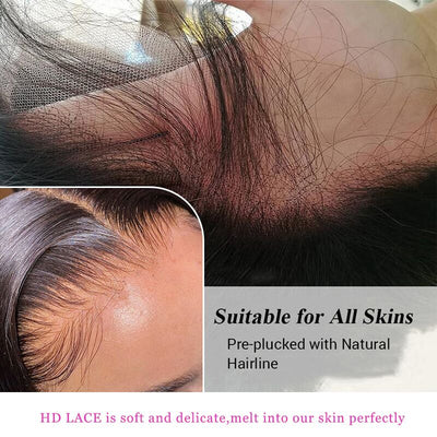 ZSF Skin Melt HD Lace Closure Human Hair Wig Natural Hairline Pre-pluck