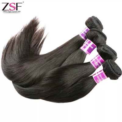 ZSF Straight 3Bundles With Lace Closure 8A Grade 100% Human Hair Natural Black