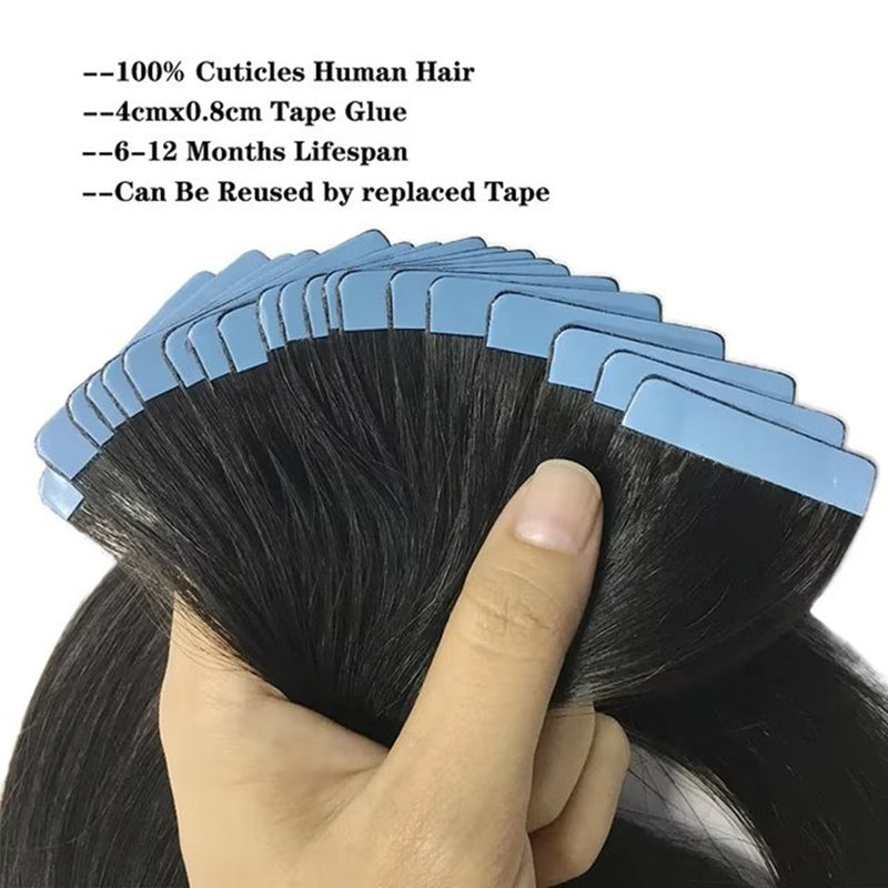 ZSF Hair Tape In Straight Human Hair Extensions Brazilian Hair Adhesive Extensions Skin Weft Black Brown 100% Real Human Hair for Women