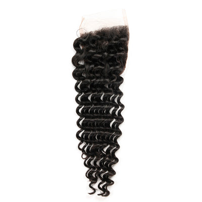 ZSF Hair Deep Curly Human Hair Lace Closure 4x4 Natural Black Middle /Free/3 Part 1piece