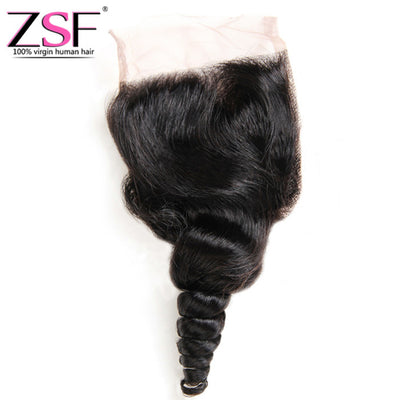 ZSF Hair Loose Wave Human Hair Lace Closure 4x4 Natural Color Middle /Free/3 Part 1piece 10A