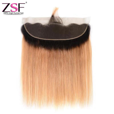ZSF Hair 8A Grade 1B27# Honey Blonde Ombre Straight Lace Frontal 13x4 Free Part 1piece