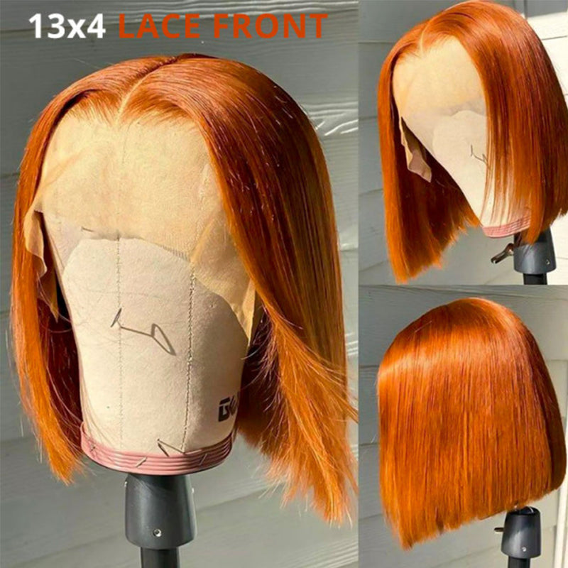 ZSF Hair Short Ginger Straight Bob 4*4/5*5/13*4 Lace Human Hair Wigs Natural Hair Line