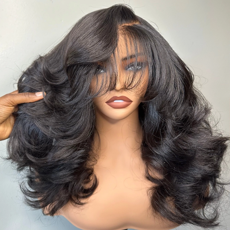 ZSF Pre-Styled Layered Cut With Side Bangs Body Wave Invisible HD Lace C Part Frontal Wig Real Human Hair Natural Hairline
