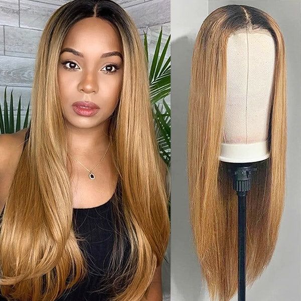 ZSF  T1B/27 Ombre Blonde Straight Virgin Hair 4Bundles With Lace Closure 100% Human Hair