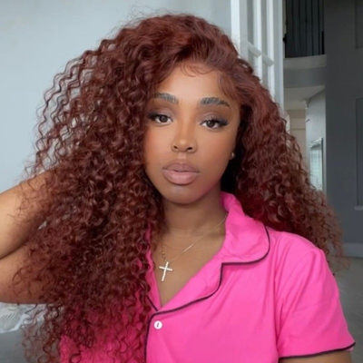 ZSF 6*4.5 Glueless Water Wave Reddish Brown Wear&Go HD Lace Wig Pre-Everything Natural Hairline