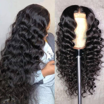 (Ready Ship)ZSF Hair Loose Wave Transparent Lace Closure Wig Human Virgin Hair Natural Black