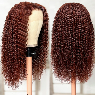 (BUY 1 GET 1 Free) ZSF Jerry Curly Reddish Brown Human Hair Wig HD Lace Wig Pre-Plucked Free Part