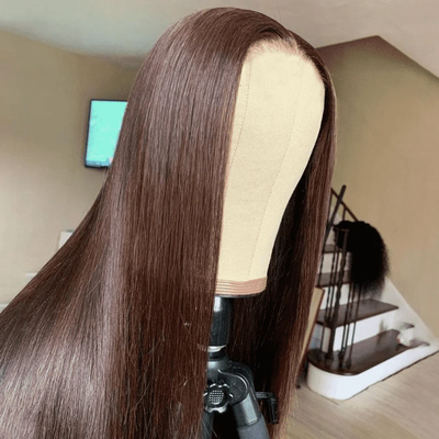 (Clearance Sale) ZSF Dark Brown 2# Straight Colored Hair Transparent Lace Human Hair Wig