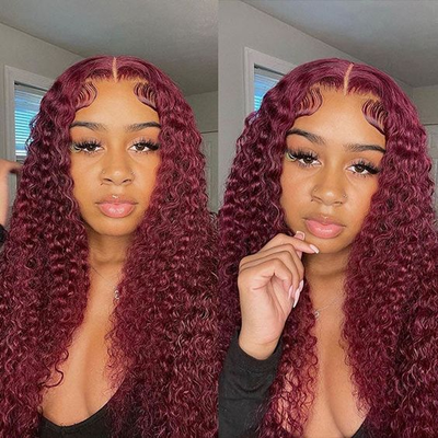 ZSF Hair  Deep Wave Transparent Lace Wig 99j# Brazilian Pre Plucked Virgin Human Hair