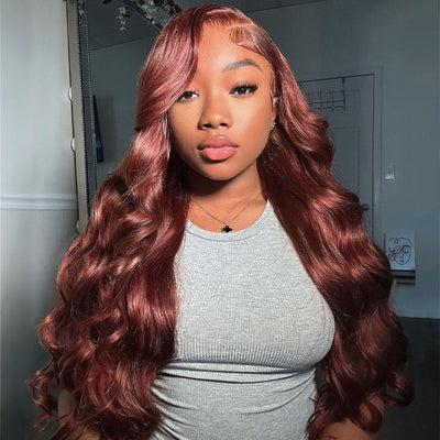 ZSF Hair 33# Copper Chestnut Body Wave 4*4/5*5/13*4/13*6 Transparent Lace Wig Brazilian Colored Human Virgin Hair One Piece