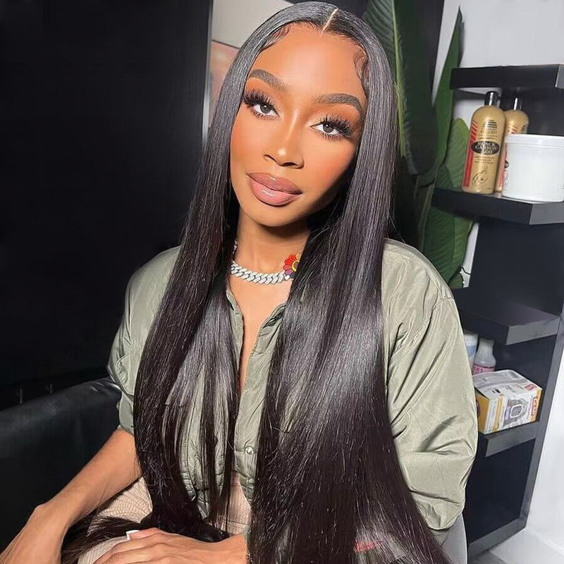 ZSF Silky Straight Middle Part HD Lace Closure Wig Pre-Pluck With Natural Baby Hair Wig