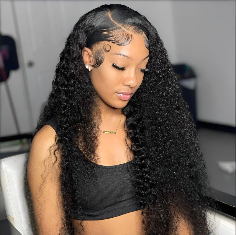 ZSF Hair Deep Curly Invisible Glueless 13*4 HD Lace Frontal Wig Dome Cap Beginner Friendly Unprocessed Human Virgin Hair 1Piece Natural Black