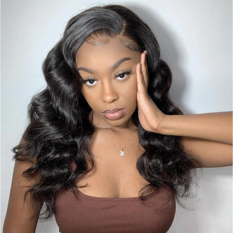 ZSF Loose Wave 13*4 Transparent Lace Frontal Wig  Virgin Hair 1Piece Natural Black