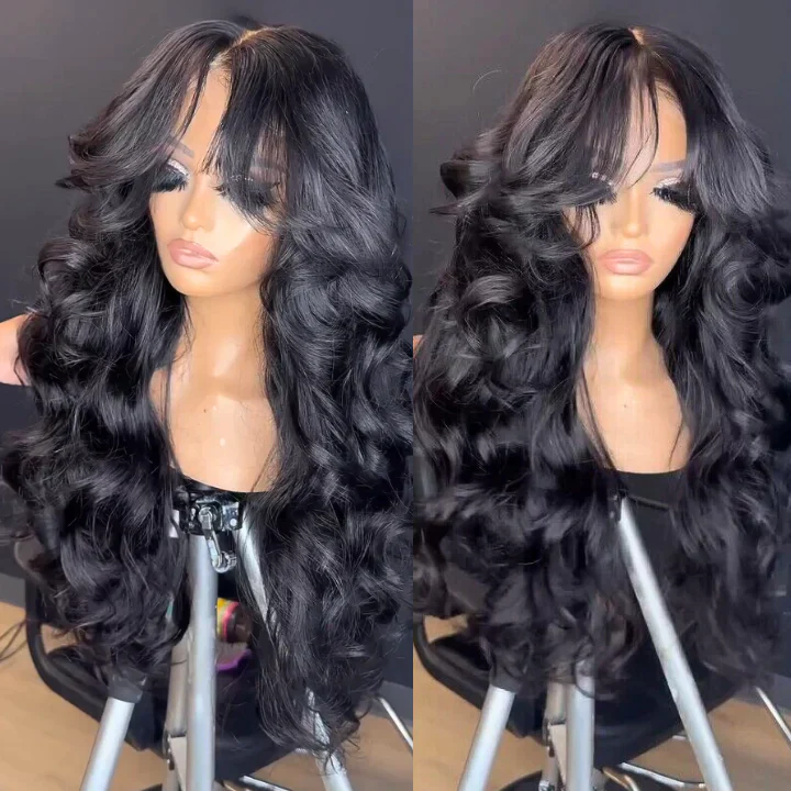 ZSF 3D Fluffy Body Wave With Bangs & Layers Pre-Everything 13*4 Pre-Cut HD Lace Put On Go