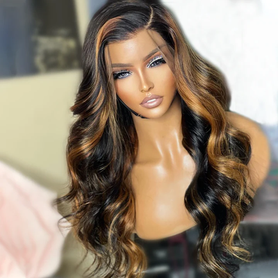 (BUY 1 GET 1 Free) ZSF Ombre Balayage Highlights #1b/30 Black Dark Blonde Body Wave Lace Wig Human Hair