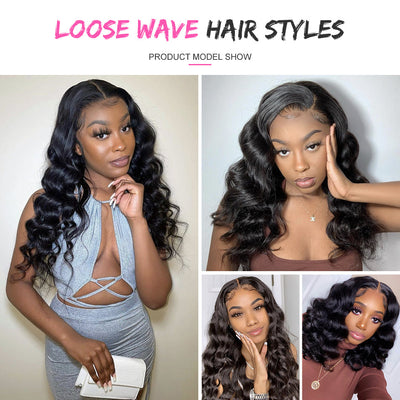ZSF 10A Grade Loose Wave Virgin Hair 4Bundles With Lace Frontal 100% Human Hair Natural Black