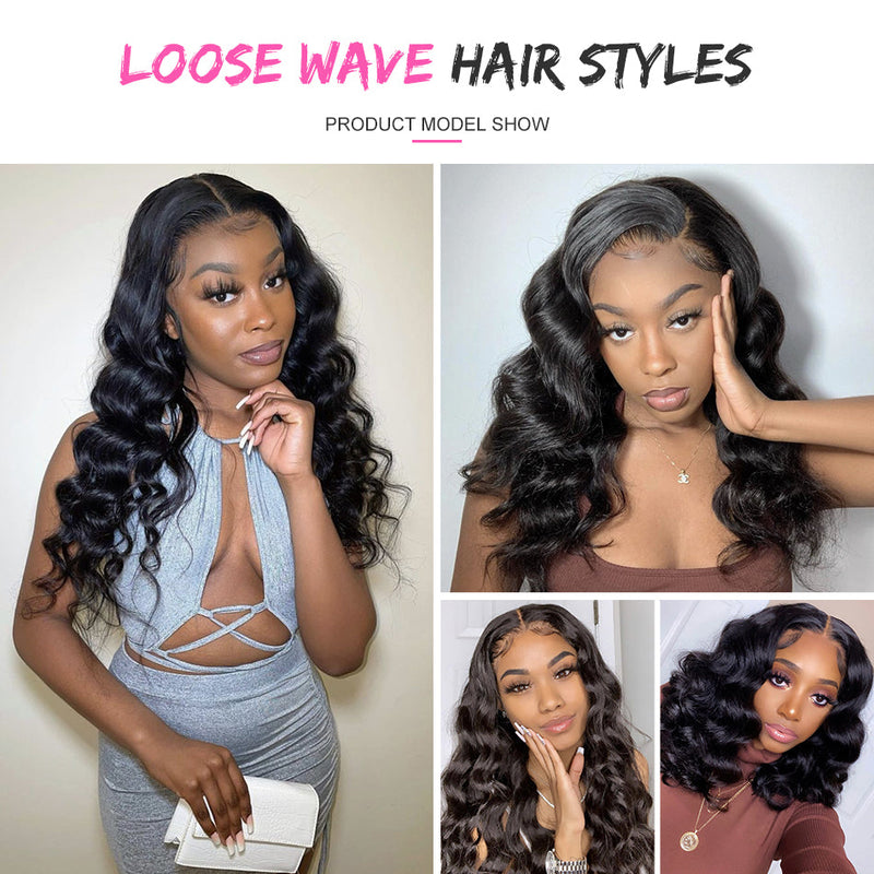 ZSF 10A Grade Loose Wave Virgin Hair 4Bundles With Lace Frontal 100% Human Hair Natural Black