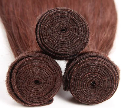 ZSF Auburn Brown #33 Straight Virgin Hair 4 Bundles With Lace Frontal 100% Human Hair