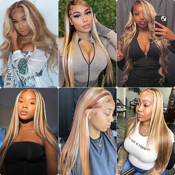ZSF Hair 4/613 Brown/Blonde Straight Lace Wig 100% Human Hair Pre