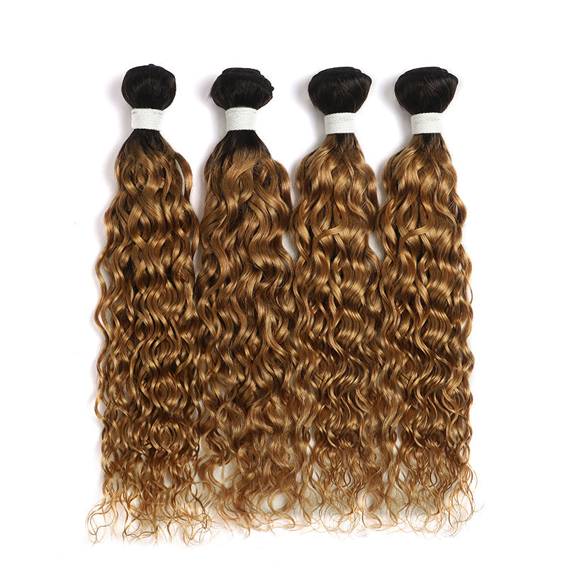 ZSF T1B/27 Ombre Blonde Water Wave Human Hair 4Bundles With Lace Frontal Brazilian Remy Hair