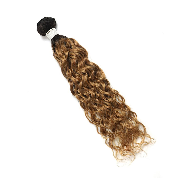 ZSF T1B/27 Ombre Blonde Water Wave Human Hair 4Bundles With Lace Frontal Brazilian Remy Hair