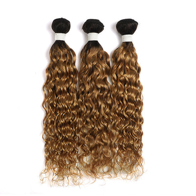 ZSF T1B/27 Ombre Blonde Water Wave Human Hair 3Bundles With Lace Closure Brazilian Remy Hair