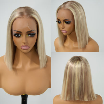 ZSF Hair Blonde With Brown Highlight P10/613# Straight Virgin Hair Bob Lace Wig Unprocessed Human Hair