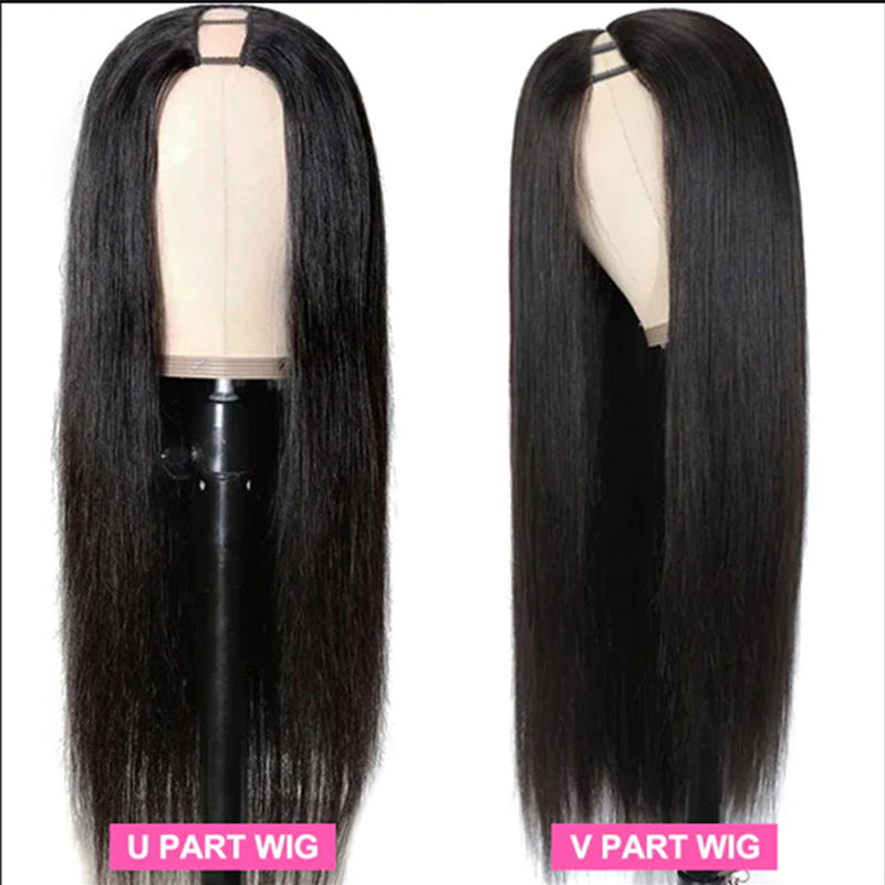 ZSF V Part/U Part Wig Straight Glueless Middle Part Human Hair