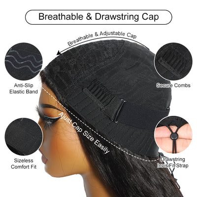 ZSF Hair 3-In-1 Half Wig Flip Over Yaki Straight Invisi Drawstring Strap Vigin Hair Beginner Friendly