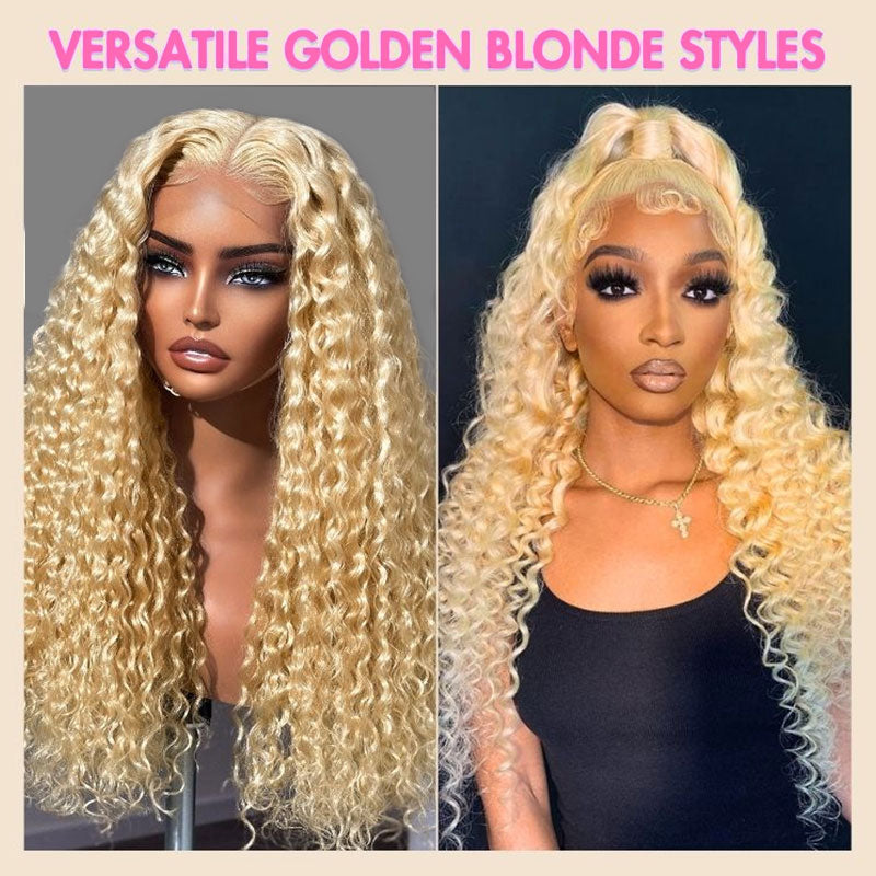ZSF Water Wave Blonde Russian HD Lace Frontal Wig 613 Preplucked With Baby Hair