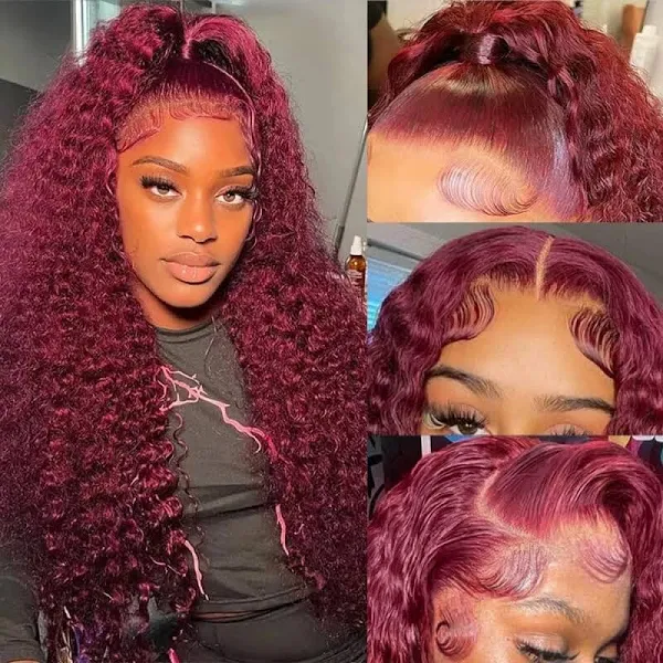 ZSF 7*5 Red Wine 99j  Color Curly Wig High Density Wear Go Pre-cut HD Lace Pre-Everything Natural Hairline