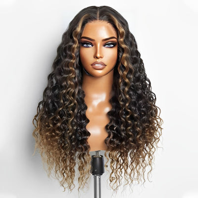 ZSF 7*5 Glueless Black Highlight Wear Go Pre-cut HD Lace Water Wave Hair Wigs