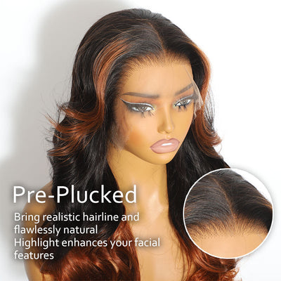 ZSF Balayage Ginger Brown Black Color Body Wave Transparent Lace Wig  Colored Human Hair Wig