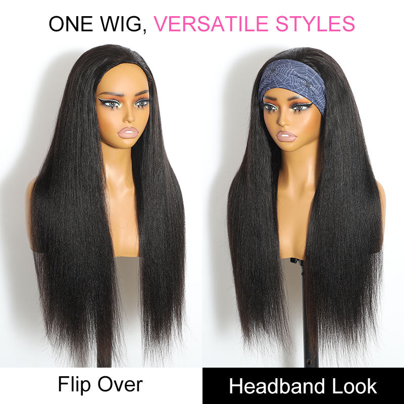 ZSF Hair 3-In-1 Half Wig Flip Over Yaki Straight Invisi Drawstring Strap Vigin Hair Beginner Friendly