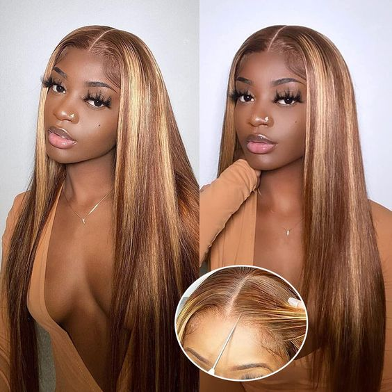 ZSF Upgrade 7*5 Glueless P4/27 Highlights Balayage Honey Blonde Brown Blomde Straight Lace Wig