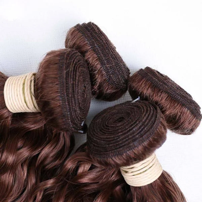 ZSF Auburn Brown #33 Water Wave Virgin Hair 3Bundles With Lace Closure 100% Human Hair