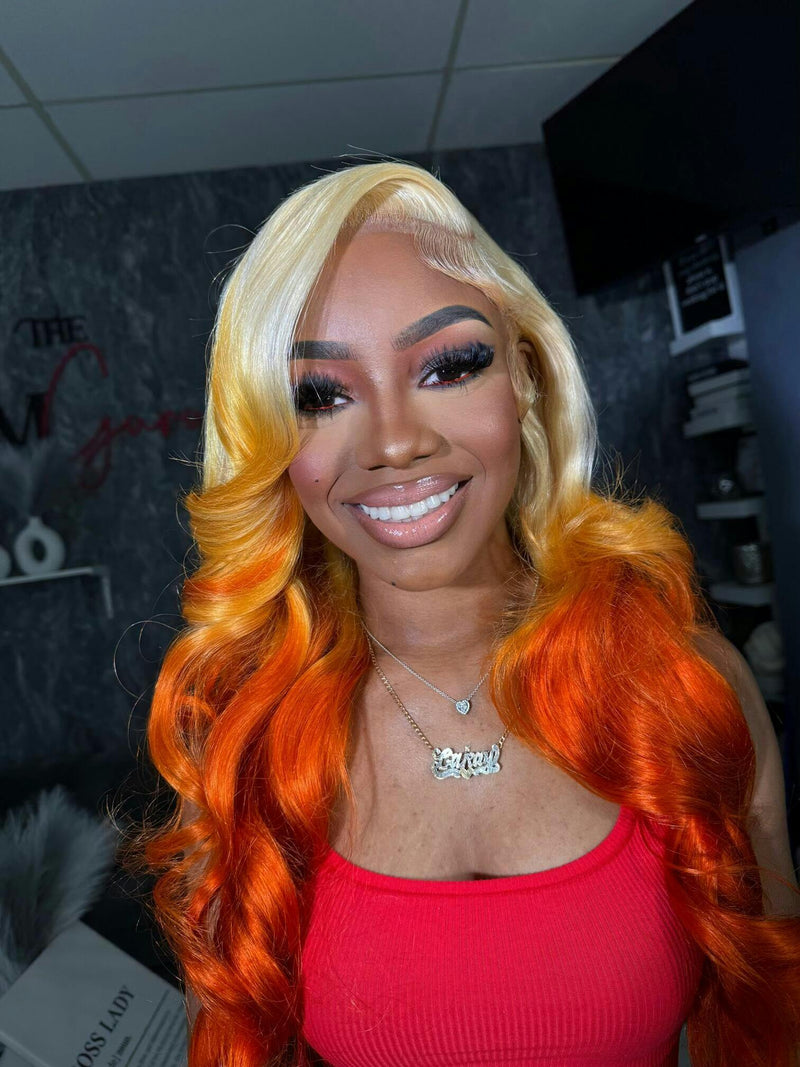 ZSF  613 Blonde Ombre Highlight Ginger Orange 13x4 HD Lace Front Pre Plucked Natural Hairline