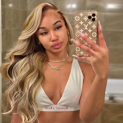 ZSF Pre-everything Glueless Brown Balayage Ash Blonde Highlight Body Wave Colored Hair Lace Frontal Wig