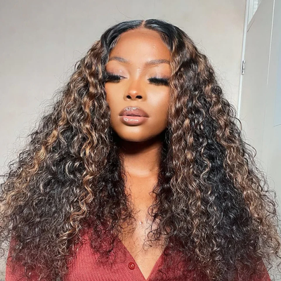 (Clearance Sale) ZSF Ombre Brown Black Highlights P1B/30# Water Wave Curly Lace Wig