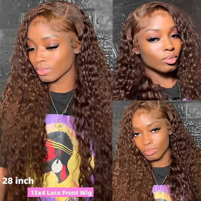 ZSF Hair 4# Brown Brazilian Water Wave Curly Wavy Lace Wig Pre Plucked 1 Piece