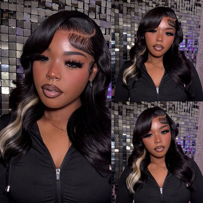 ZSF New Arrival Blonde Mix Black Body Wave Human Wavy Wig 1B/L613 MIddle Part Shining Looking
