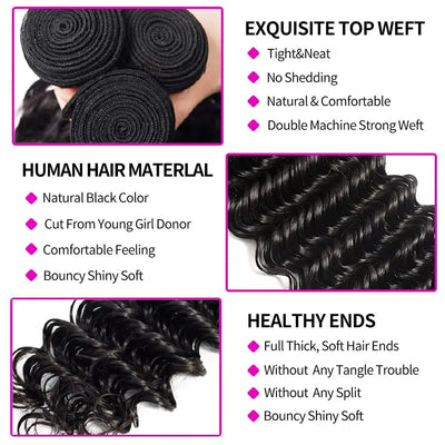 ZSF 6×6/7×7 Lace Closure With Deep Wave Bundles Grade 8A Virgin Hair Unprocessed Natural Black Hair Weaving