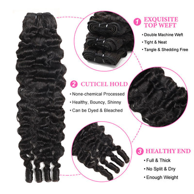 ZSF 10A Grade Burmese Curly 100% Virgin Human Hair 3Bundles With Lace Closure Natural Black